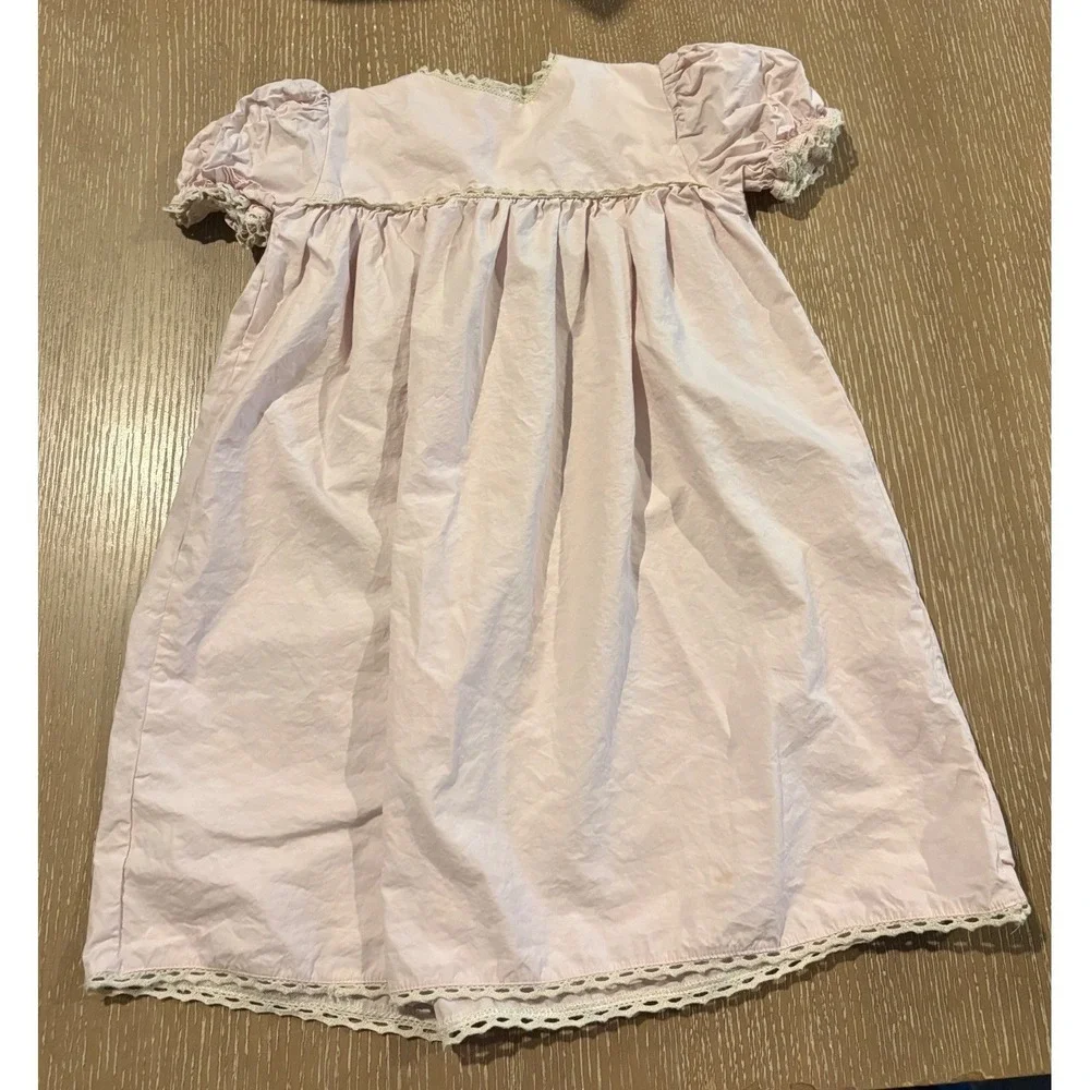Barefoot Toddler Pink Dress 3T Lace Trim Cottagecore Prairie Vintage Style EUC